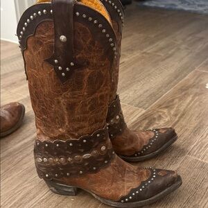 Old Gringo Brown Distressed Leather Studded Heeled Boots